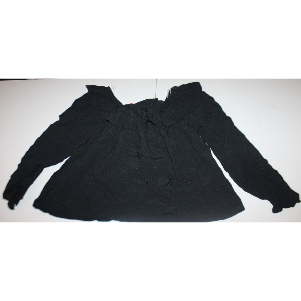 Women's Balloon Long Sleeve Ruffle Top -- Knox Rose Black S small